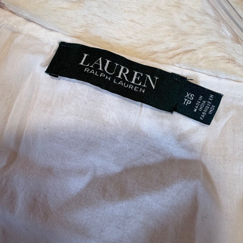 Lauren Ralph Lauren White Embroidered Cotton Peasant Blouse Tassel Top XS - Picture 3 of 7
